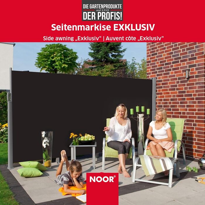 Сонцезахисна бічна маркіза NOOR EXKLUSIV 100x350 см, антрацит, непрозорий вітрозахист для балкона, тераси та саду, висувний, водовідштовхувальний, з кріпленнями