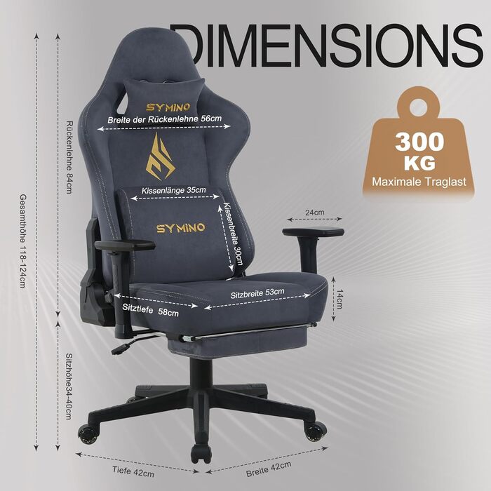 Ігровий крісло Symino з латексним сидінням, 300 кг, підтримка попереку та підголовник