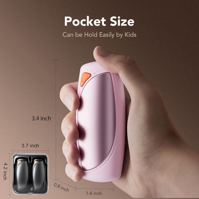 Електричні грілки для рук COTOP, 2 шт. з зарядним кейсом, 14000 мАг, 3 режими нагріву до 56°C, для катання на лижах, кемпінгу, рожеві