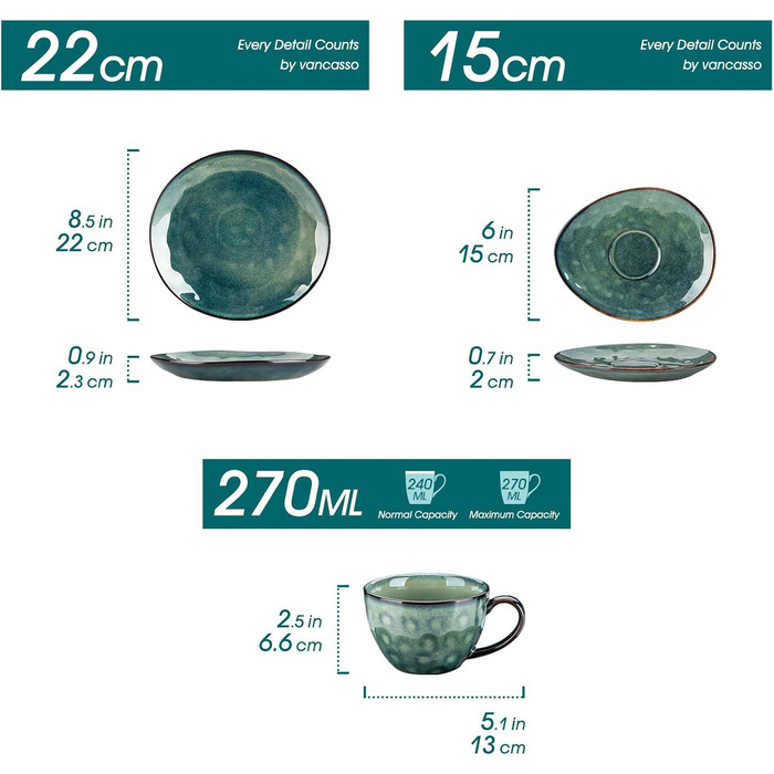 Сервіз кавовий Vancasso Steingut Starry, 12 предметів для 4 осіб, зелений, вінтажний стиль