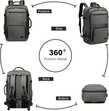 KONO Рюкзак для ручної поклажі в літак, великий, водонепроникний, 55 x 35 x 20 см, 38L, Cyangrau