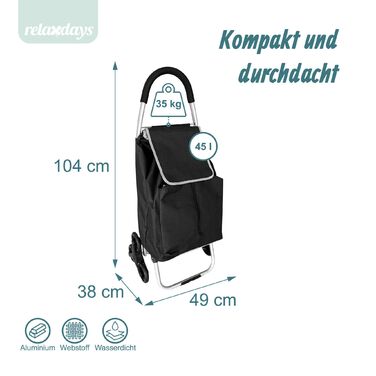 Relaxdays - Колісний візок для покупок зі сходами, об'єм 45 л