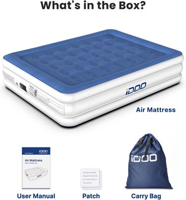 Двоспальний надувний матрац iDOO, надувний матрац із вбудованою подушкою та насосом, 3 хвилини часу надування/випуску повітря, надувне ліжко, підходить для дому чи кемпінгу, 203x152x46 см, 295 кг МАКС