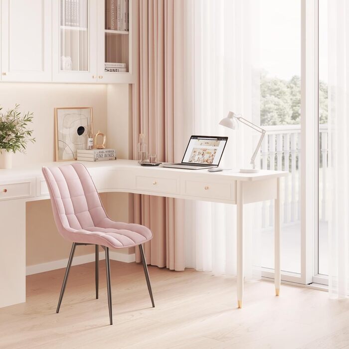 Набір обідніх стільців WOLTU, 8 шт., рожеві, для кухні, вітальні, їдальні, м'яке сидіння з велюру, металеві ніжки, до 150 кг
