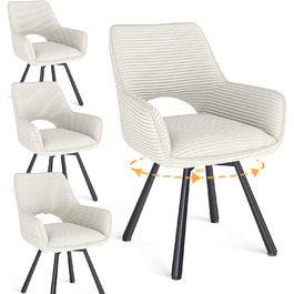 Набір обідніх стільців 4 шт. з поворотним механізмом 360°, стільці з підлокітниками на металевих ніжках, підходять для обідньої кімнати, м'які стільці з велюру, бежевого кольору