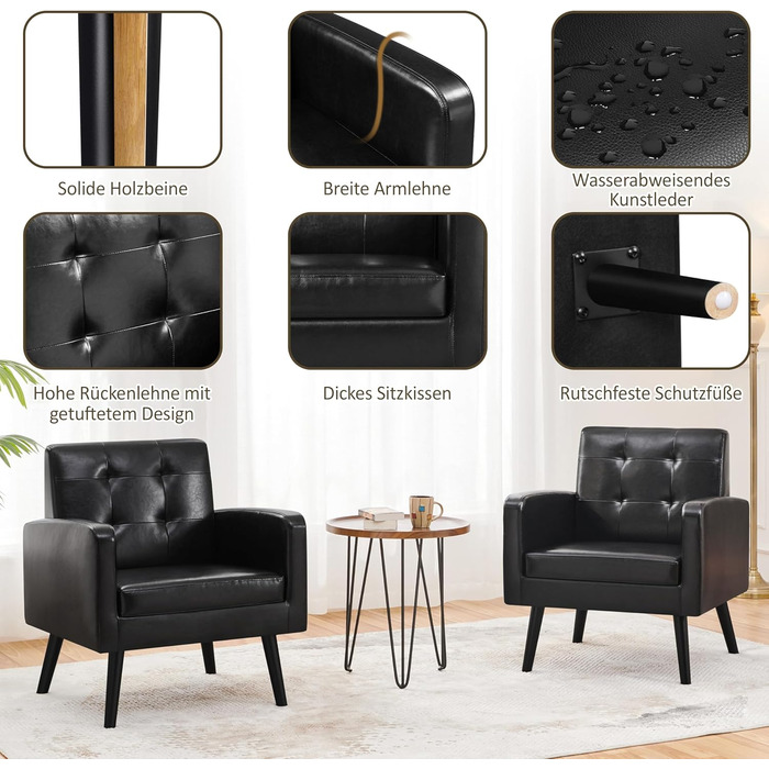 Крісло-мішок Yaheetech з підлокітниками, чорне, з поліуретану, до 136 кг