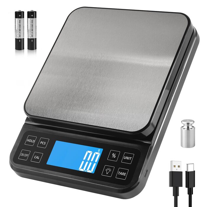 Кухонні ваги BOMATA 0.1г/5кг з USB зарядкою, високоточною вимірювальною платформою з нержавіючої сталі та функцією відсотків