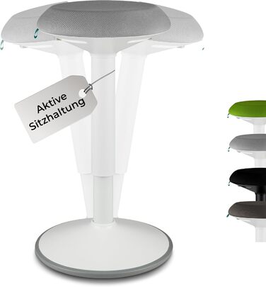 Високий пуф Standup.Today Ella (білий/зелений) – регульована висота 55-80 см – ергономний пуф для офісу та дому – пуф-гойдалка для робочого столу (білий/світло-сірий)