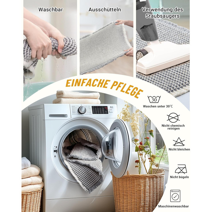 Набір килимків для ванної кімнати, антиковзні килимки, килимок для ванної кімнати (2 шт), стиль бохо, для ванної, спальні, вітальні, прання, душ, декор, 51 x 120 см + 41 x 61 см, коричнево-білий (сіро-білий)