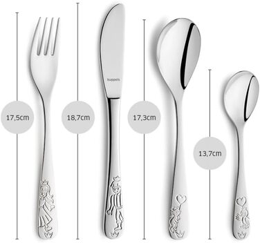 Набір дитячого столового прибору Kinderbesteck Set 4-teilig з мотивом - персоналізований дитячий столовий прилад з гравіюванням імені на ніж, виделку, ложку та чайну ложку – індивідуальний подарунок на народження, хрещення, день народження (Казка)