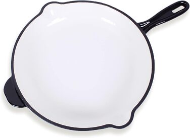 Чавунна сковорода з емальованим покриттям, Чавунна сковорода, Сковорода з двома ручками та носиком, Підходить для духовок, гриля, барбекю та індукції, Ø 26,5 см, (Чорний)