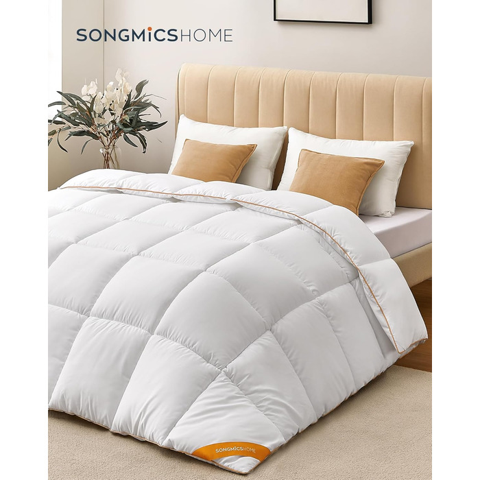 Ковдра SONGMICS HOME 200x200 см з 8 петлями, 300 GSM, для двоспального ліжка, з картонним стежкою, білий (TDC012W01)