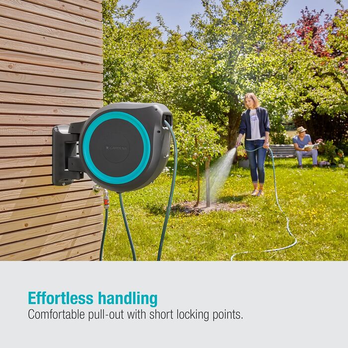 Шланг садовий Gardena RollUp L (бірюзовий) 30 м: гнучкий полив для великих садів, поворотна коробка для шланга, з шлангом Gardena 30 м та монтажними аксесуарами (18625-20)