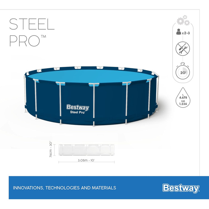Комплект каркасного басейну Bestway Steel Pro з фільтруючим насосом Ø 396 x 84 см, темно-синій, круглий (305 x 76 см без аксесуарів Темно-синій)
