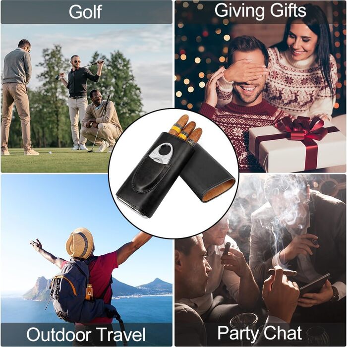 Чохол для сигар на 3 сигари, шкіряний з різаком для сигар з нержавіючої сталі, шкіряний чохол для сигар, вологозберігач для сигар, портативний вологозберігач для сигар для подорожей