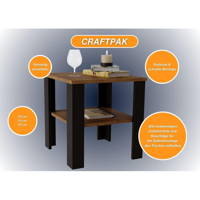 Журнальний столик CraftPAK з високоякісного дерева, стійкий і сучасний стіл для вітальні з додатковим місцем для зберігання, колір ретро чорний ретро чорний