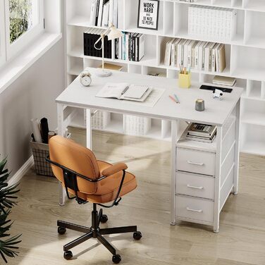 Комп'ютерний стіл ODK з 3 висувними ящиками, 100x48x75.5 см, з розетками та USB, білий. Перевертається, для дому та офісу