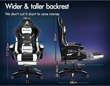 Ігрове крісло ALFORDSON з 8-точковим масажем і RGB LED підсвічуванням ергономічне біле