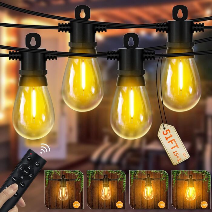 LED гірлянда на 30 метрів з пульт дистанційного керування, S14, 100FT, для зовнішнього використання, IP65, 100 LED, тепле біле світло (2700K), для саду, тераси, балкону, двору