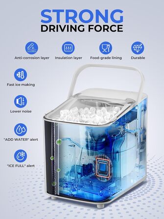 Машина для приготування льоду FOHERE: швидке приготування, 14 кг/24 год, 2 розміри, самоочищення, для кухні, офісу, бару, вечірки
