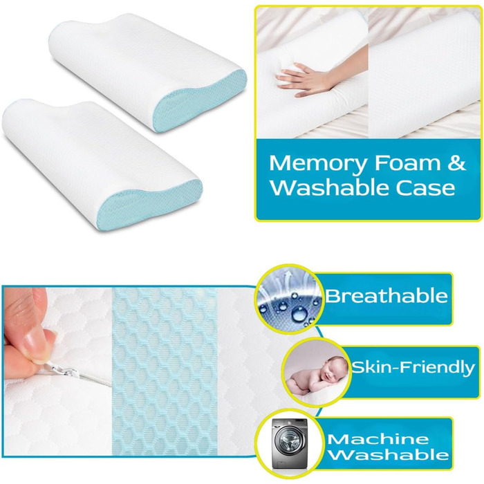 Подушка для шиї Enighs для зняття напруги, подушка з memory foam, ергономічна подушка для шиї для тих, хто спить на боці, спині та животі з охолоджувальними чохлами (24'L x 14'W x 5'H-2)