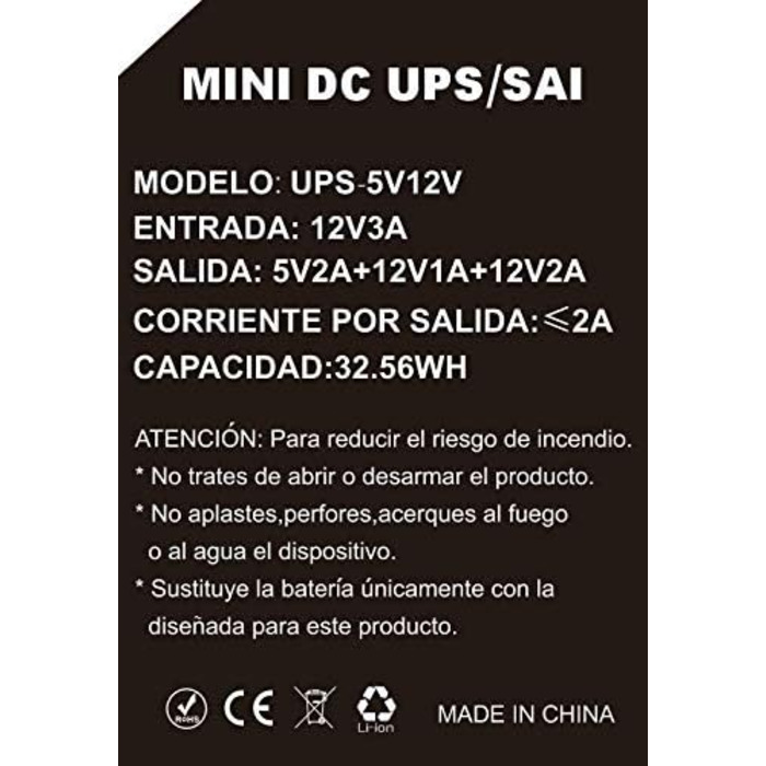 Джерело безперебійного живлення Зарядний пристрій Mini UPS Power Protection або Mini UPS 5 В/12 В із внутрішнім акумулятором і портом USB Міні-автоматичний ДБЖ Ідеально підходить для маршрутизаторів, камер, сигналізацій.