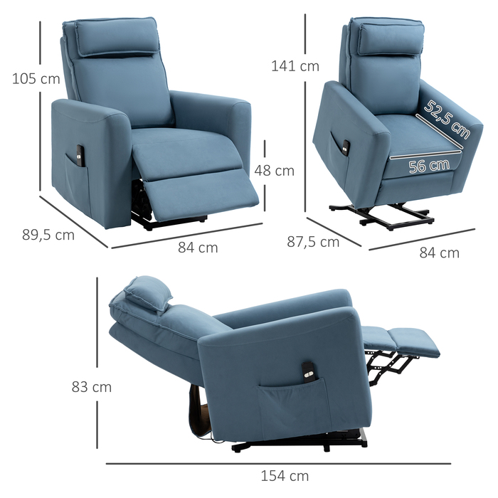 Електричне крісло-стійка HOMCOM Recliner з допоміжним засобом для стоячи та функцією відкидання, оббита пультом дистанційного керування та оксамитовою бічною кишенею