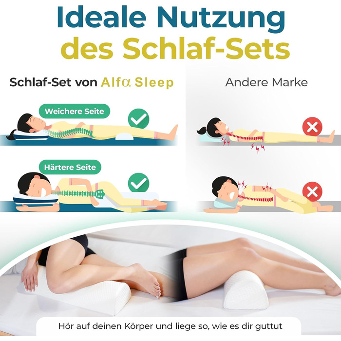 Ортопедичні подушки для шиї та колін [The Flow Pillow] 2 шт. з Memory Foam - для сну на спині та боці, проти болю в шиї