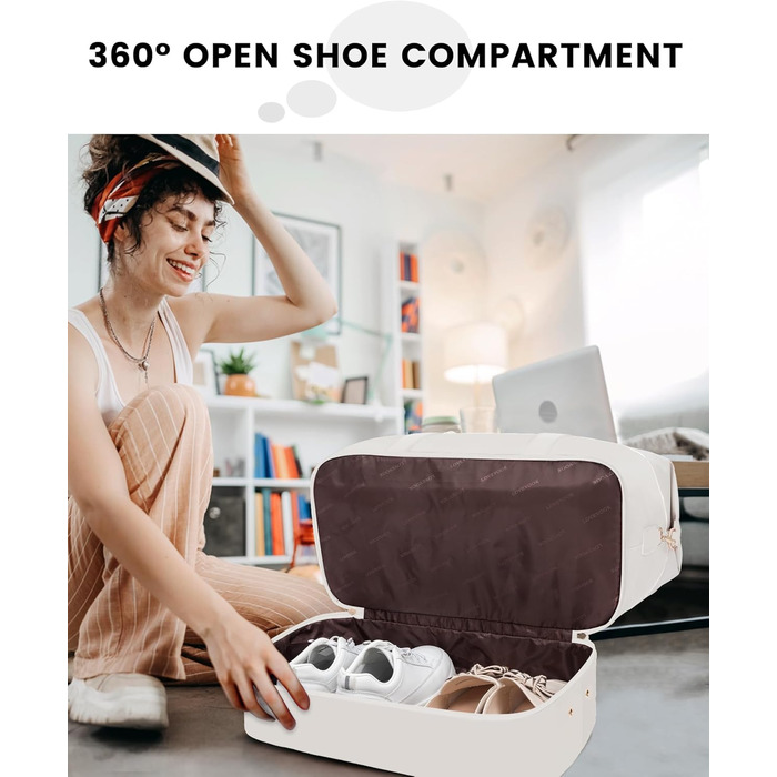 Спортивна сумка LOVEVOOK для подорожей: дорожня сумка-валіза, дорожня сумка-мішок, сумка для одягу, валіза для ручної поклажі, сумка для пологів, з відділенням для взуття та косметичкою, бежево-коричнево-чорна