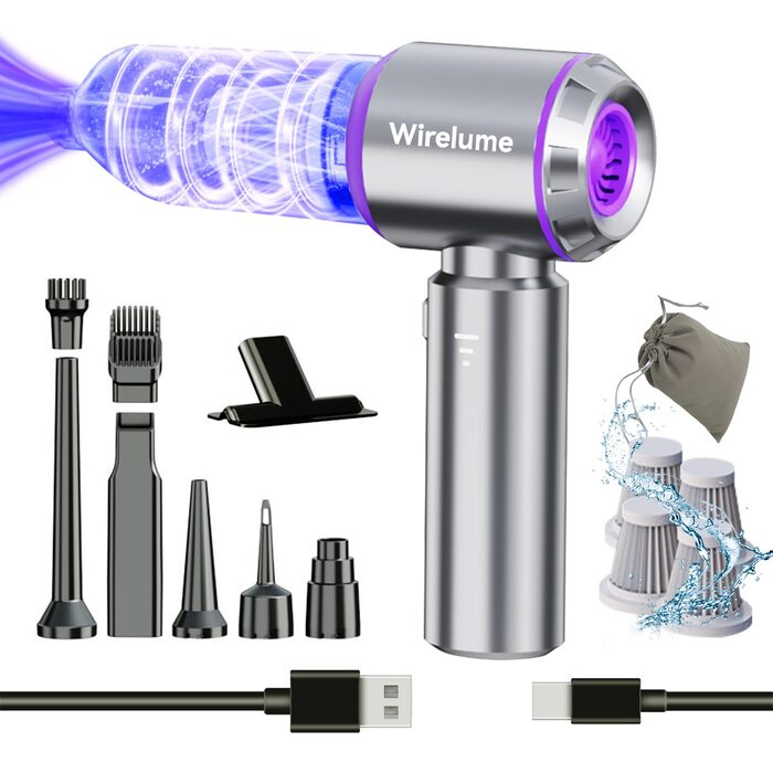 Акумуляторний ручний автомобільний пилосос 4 в 1, бездротовий міні-пилосос для авто з потужністю 22 000 Па, 3 режими всмоктування, портативний для шерсті тварин та салону авто, фіолетовий