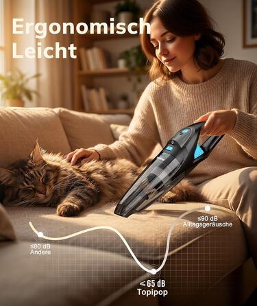 Акумуляторний ручний пилосос для авто та дому, потужність 25000Па, бездротовий з HEPA-фільтром та набором насадок, для шерсті тварин та килимів (Чорний)