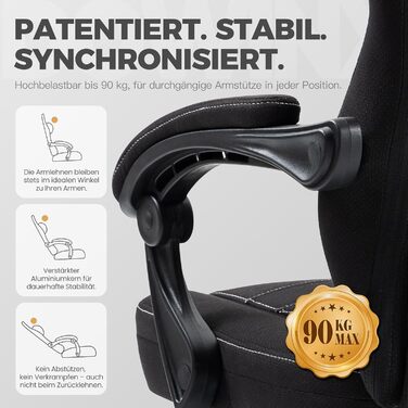 Ігровий крісло Dowinx з тканинною оббивкою, гелевою подушкою та пружинним блоком, ергономічний офісний крісло з підніжкою, масажний ігровий крісло для дорослих (Чорний)