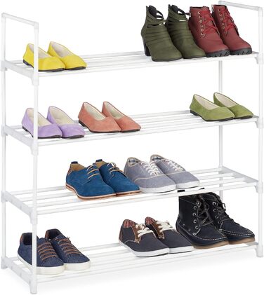 Полиця для взуття Relaxdays, 4 рівні, вставна система, 16 пар взуття, передпокій, розширюваний, метал і пластик, полиця для взуття, біла, 10036200349