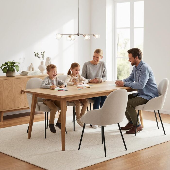 6 стільців для їдальні з підлокітниками – ергономічні оббиті стільці, сучасні кухонні стільці з льоновим покриттям та металевими ніжками, для вітальні, їдальні, кухні, бежевий колір, комплект 6 шт.