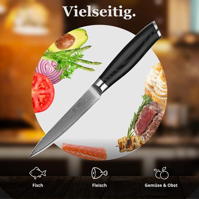 Ніж кухонний Wakoli Mikata Damast 17 см з лезом з дамаської сталі з ручкою Micarta (універсальний)