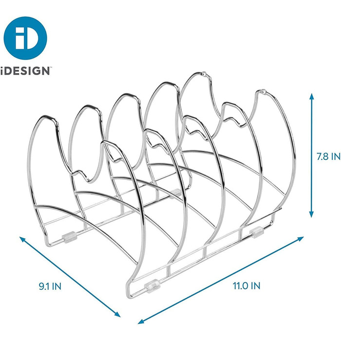 Тримач для посуду iDesign, вставка для 5 каструль і кришки, металевий, хромований, органайзер на 5 слотів