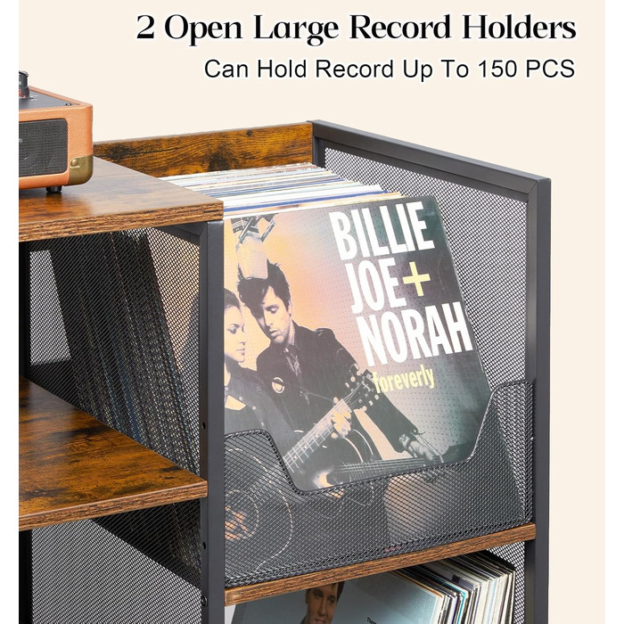 Підставка для програвача вінілу з місцем для зберігання платівок, до 200+ альбомів, медіа шафа, консольний столик, стійка для стерео, тумба, AV-стійка. Колір: русявий, розмір: великий