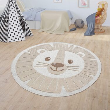 Домашній дитячий килим, круглий, для ігор, 3D ефект, Розмір діаметр 160 см круглий, колір бежевий