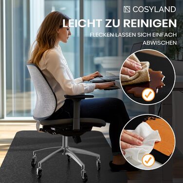 Килимок під офісний стілець COSYLAND, 120 x 150 см. Захист для підлоги, антиковзаючі, легко миються. Підходить для твердих підлог, ламінату, паркету (Чорний)