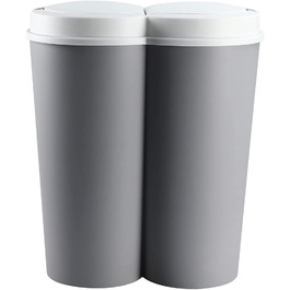 Сміттєвий кошик Deuba 50L, подвійна система поділу на 2 відсіки, 2x25l, автоматична кухонна сміттєва корзина з кнопками, сміттєва корзина для сміття, сміттєва корзина для сміття (сірий)
