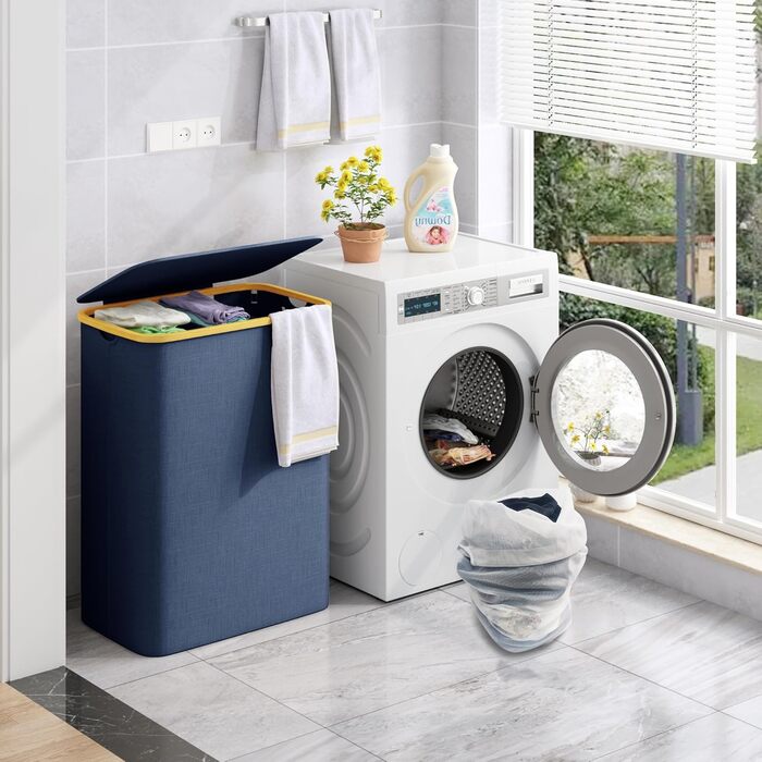Кошик для білизни AdelDream 160L з кришкою, 3 відділення, колір Navy Blue