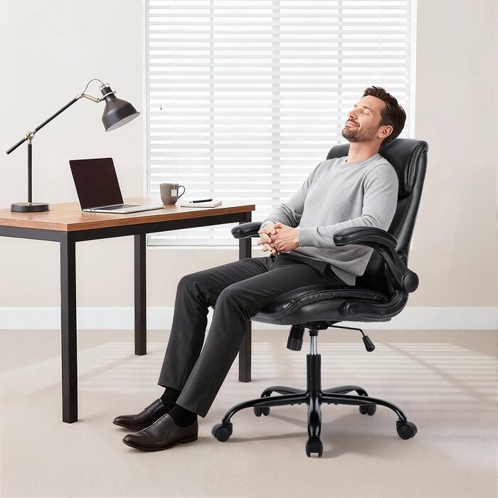 Офісний стіл COLAMY: ергономічний крісло з високою спинкою, регульовані підлокітники, шкіряне покриття (чорний)