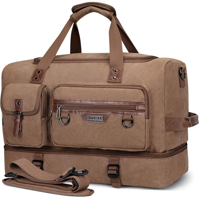 Дорожня сумка WITZMAN Canvas Weekender 30 л з відділенням для взуття (A8010 коричневий)