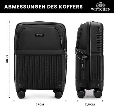 Набір валізWITTCHEN AXIS 3 шт. | Чемодани ручної/переносної розмірності M, L | Гібрид ABS Nylon з кишенями на блискавці, TSA-замок, телескопічна ручка, 360° колеса, легкі, чорні (55 x 37 x 21,5 см)