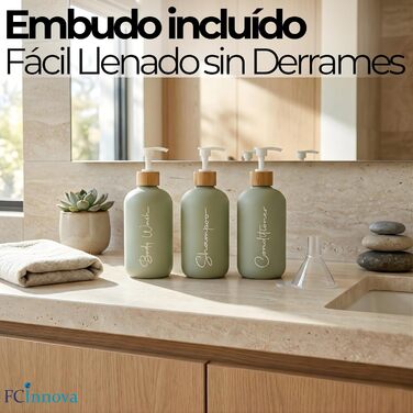 Набір дозаторів для мила в ванну кімнату, матовий чорний, 500 мл, 3 шт. для гелю та шампуню, з воронкою для наповнення