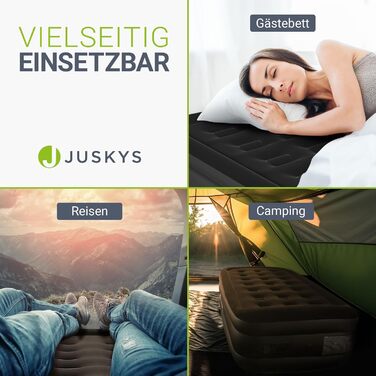 Надувний матрац Juskys самонадувний 150x200 см - 2-х місний з вбудованим насосом - ідеальний для гостей або кемпінгу - водонепроникний, блакитно-білий (чорний, одинарний)