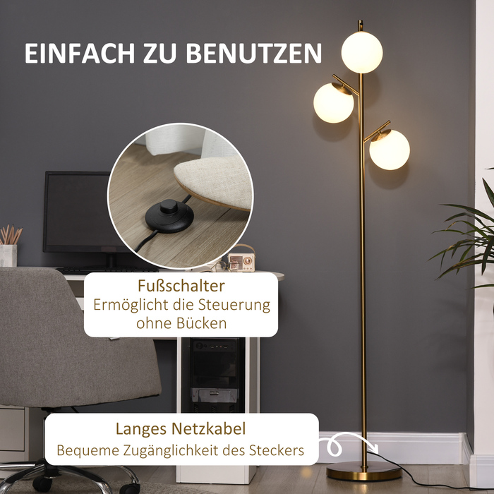 Торшер HOMCOM 40W Торшер з цоколем E27 і 3 скляними абажурами, для вітальні, висота 169 см