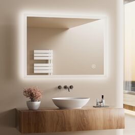 Дзеркало для ванної кімнати з підсвічуванням LED 80x60 см, регульоване, з протитуманним покриттям, вертикальна/горизонтальна установка, 3 кольори світла (3000K/4000K/6500K)