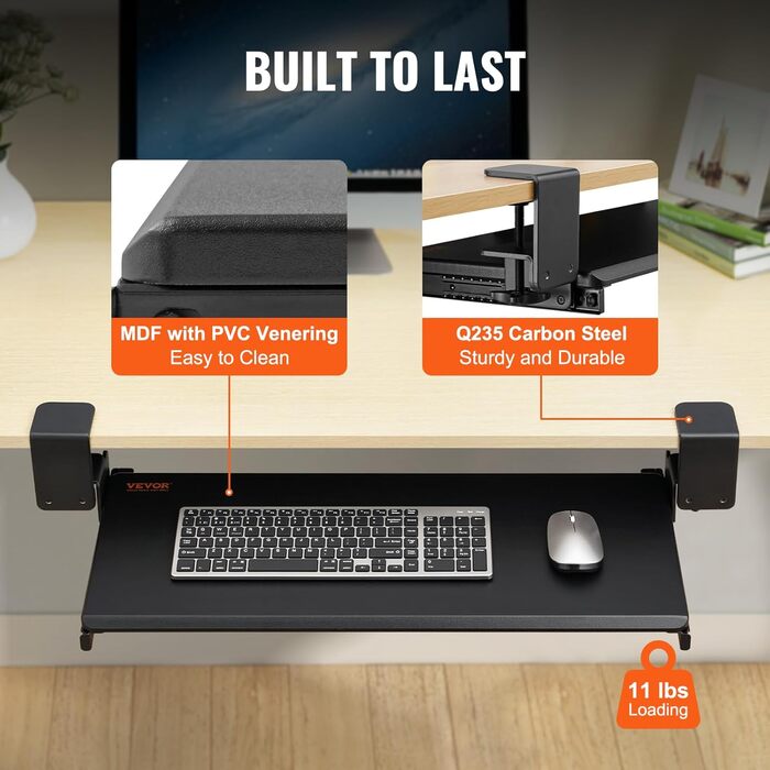 Висувна платформа для клавіатури VEVOR під стіл, 680 x 280 мм, з міцною C-клемою, для дому та офісу