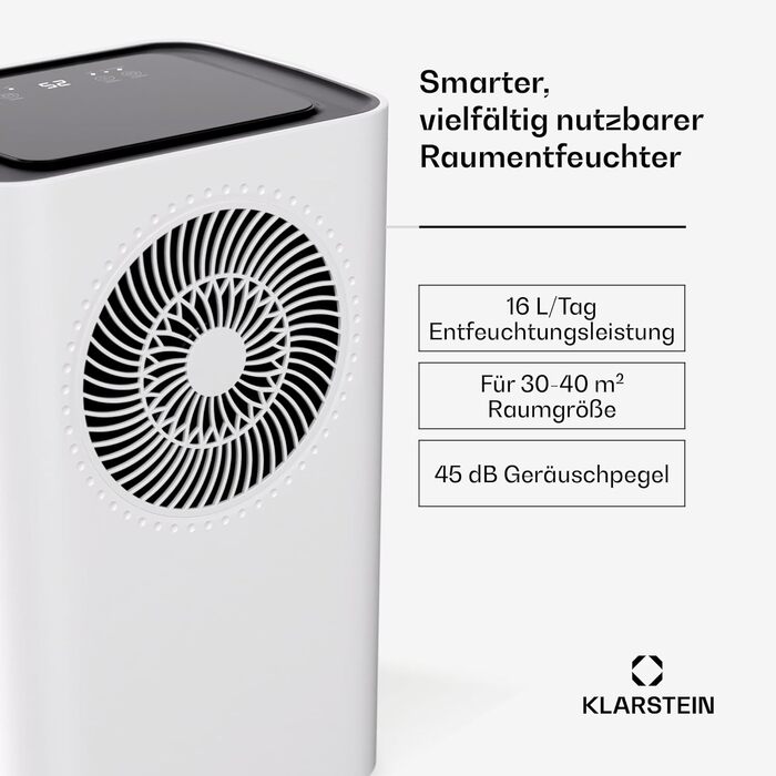 Зволожувач повітря Klarstein CircleDry 12L з Wi-Fi, тихий (38dB), таймер, контроль вологості, для кімнат до 24м²